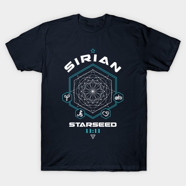 Sirian Starseed Light Code Sacred Geometry 11:11 T-Shirt by LadyMoldavite